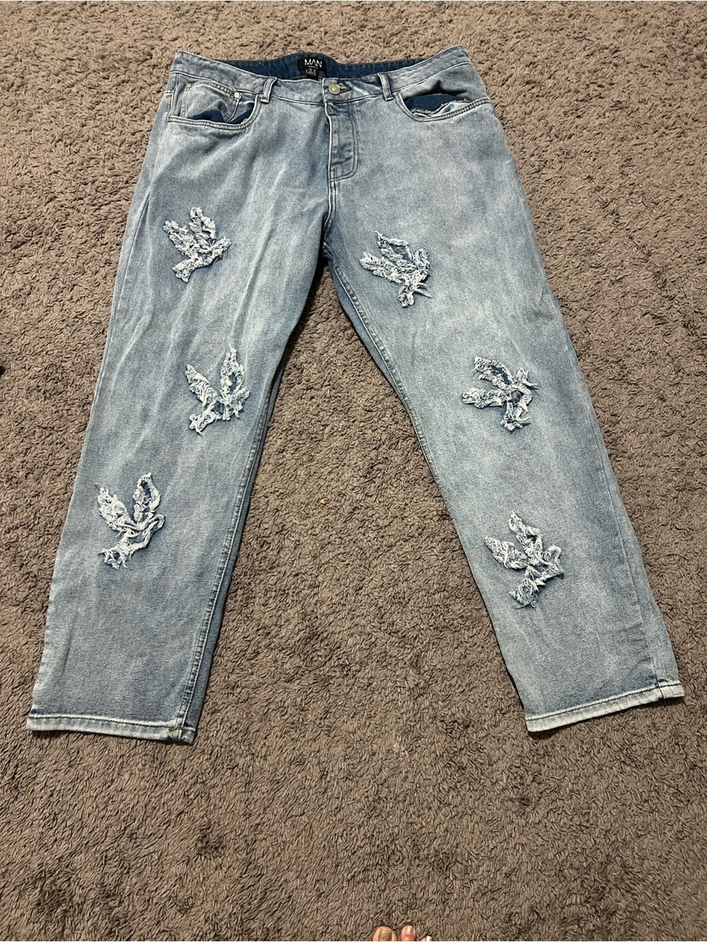 Boohoo Light Blue Distressed Patch Boyfriend Jeans